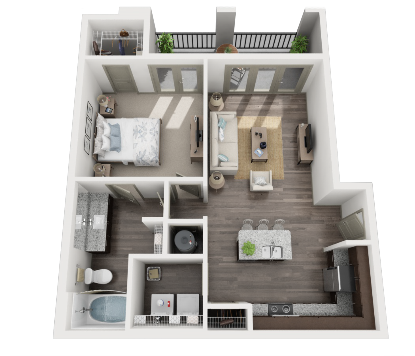 Floor plan for 1 bed, 1 bath, 764 sqft